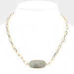 Fashion Gold Tone Green Stone Pendant Necklace