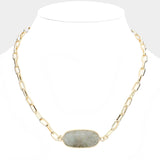 Fashion Gold Tone Green Stone Pendant Necklace