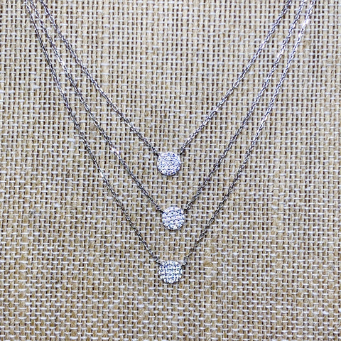 Sterling Silver Triple Pave Disc Necklace