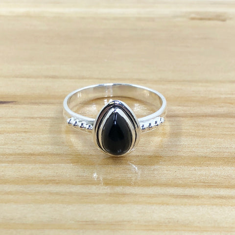 Sterling Silver Black Onyx Dot Band Teardrop Ring