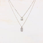 Sterling Silver Double Strand Lock & Tag Necklace w/ CZ Accents