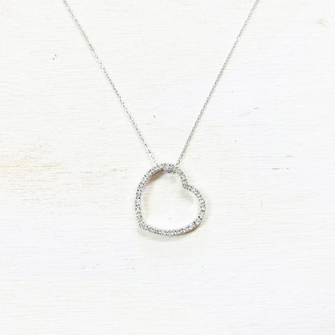 Sterling Silver and CZ Sideways Heart Necklace