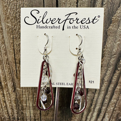 Silver Forest Red Dangle Beaded Earrings