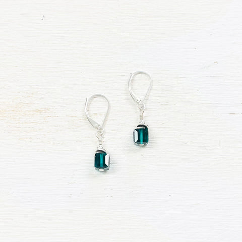 Sterling Silver Square May Birthstone Dangle Earrings