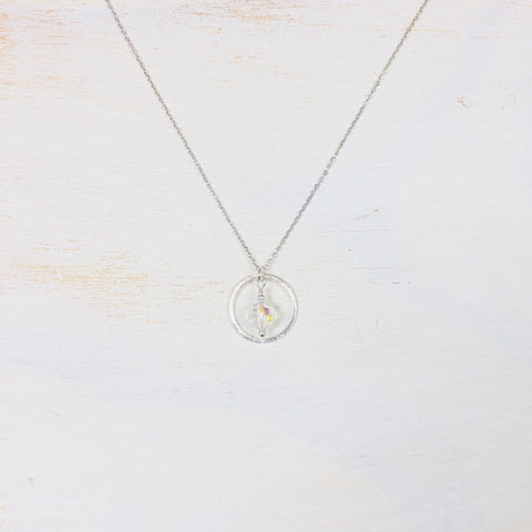 Sterling Silver April Crystal Circle Necklace