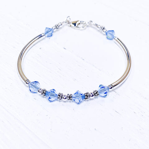 Sterling Silver March Circle Crystal Bracelet