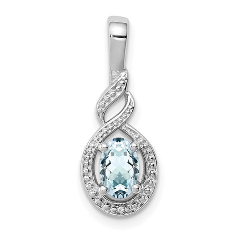 Sterling Silver March Genuine Aquamarine & Diamond Necklace