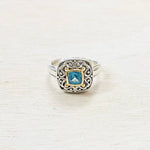 Sterling Silver + 18K Estate Blue Stone Ring