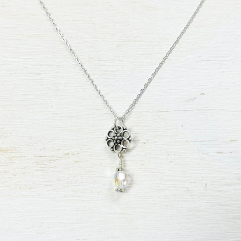 Sterling Silver April Flower Drop Necklace
