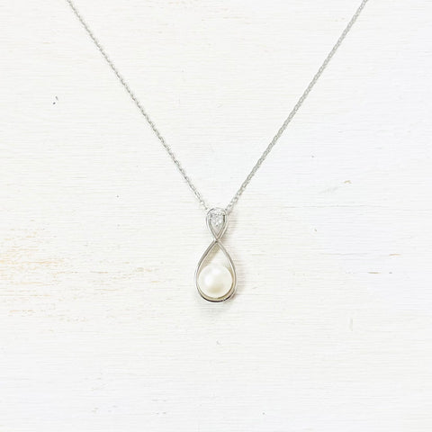 SS Pearl + CZ Necklace 16-18”