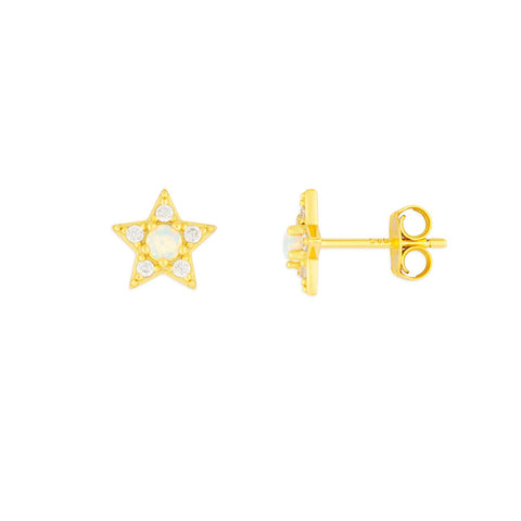 Opal Star Earrings- Goldtone