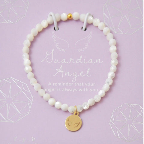 Guardian Angel Mother of Pearl Crystal Stretch Bracelet