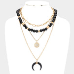 Fashion Layered Evil Eye and Horn Black Necklace