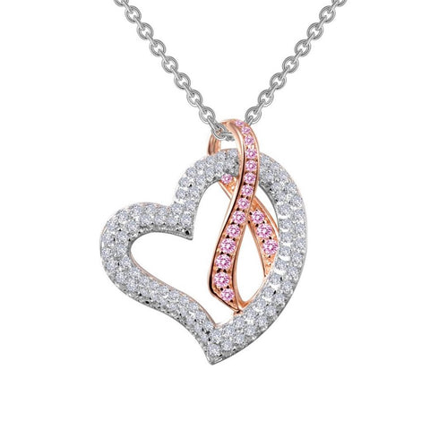 Sterling Silver Heart with Pink Ribbon Necklace