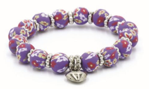Kids Clay Bead Bracelet - Purple Floral