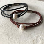Solitary Pearl Leather Bracelet